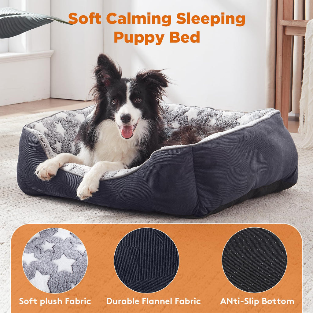 Cospaws Cosy Washable Pet Bed – Super Soft Grey Rectangle Cushion (64x53cm)