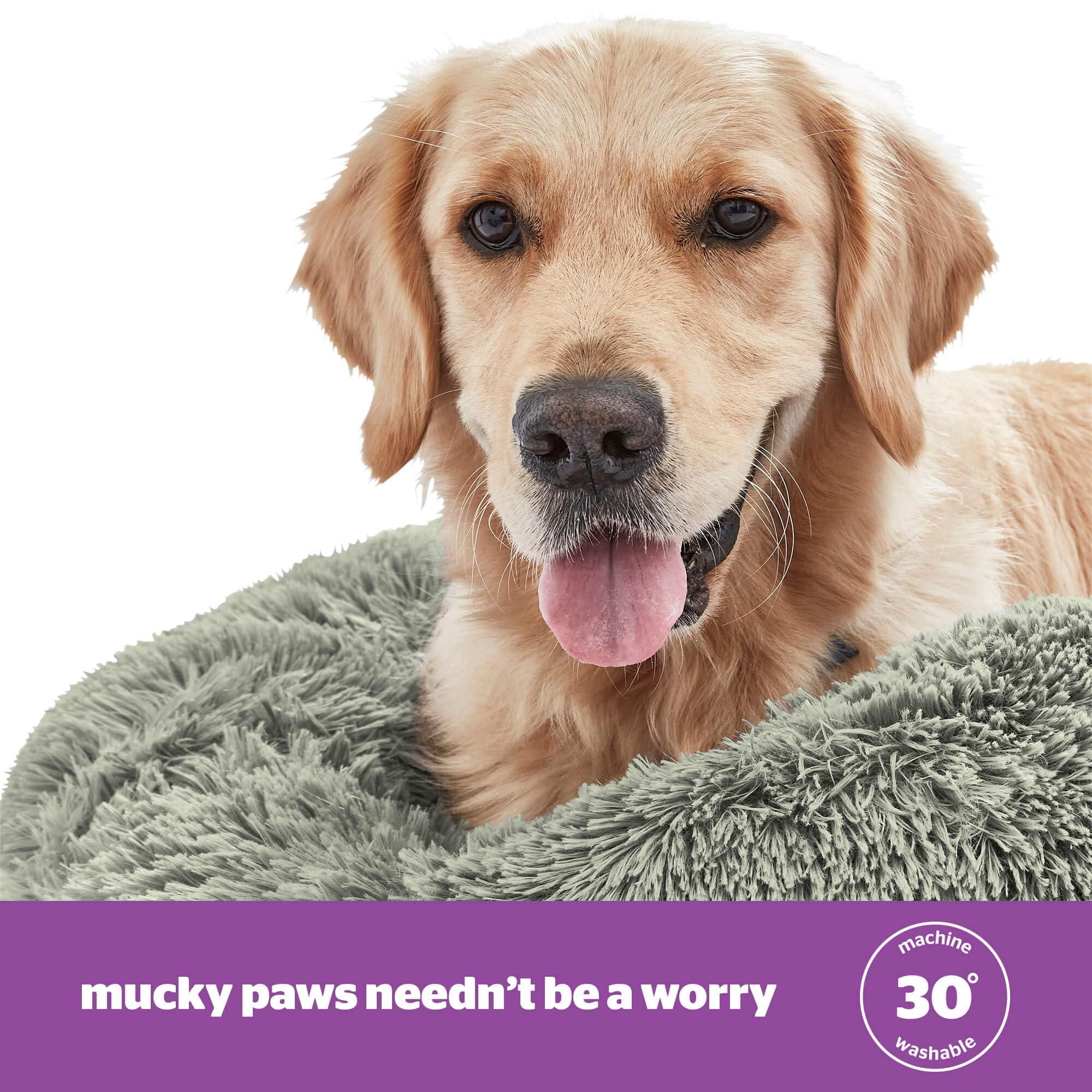 Cospaws Calming Pet Donut Bed – Soft Fluffy Sage Green Pillow – Washable 85cm