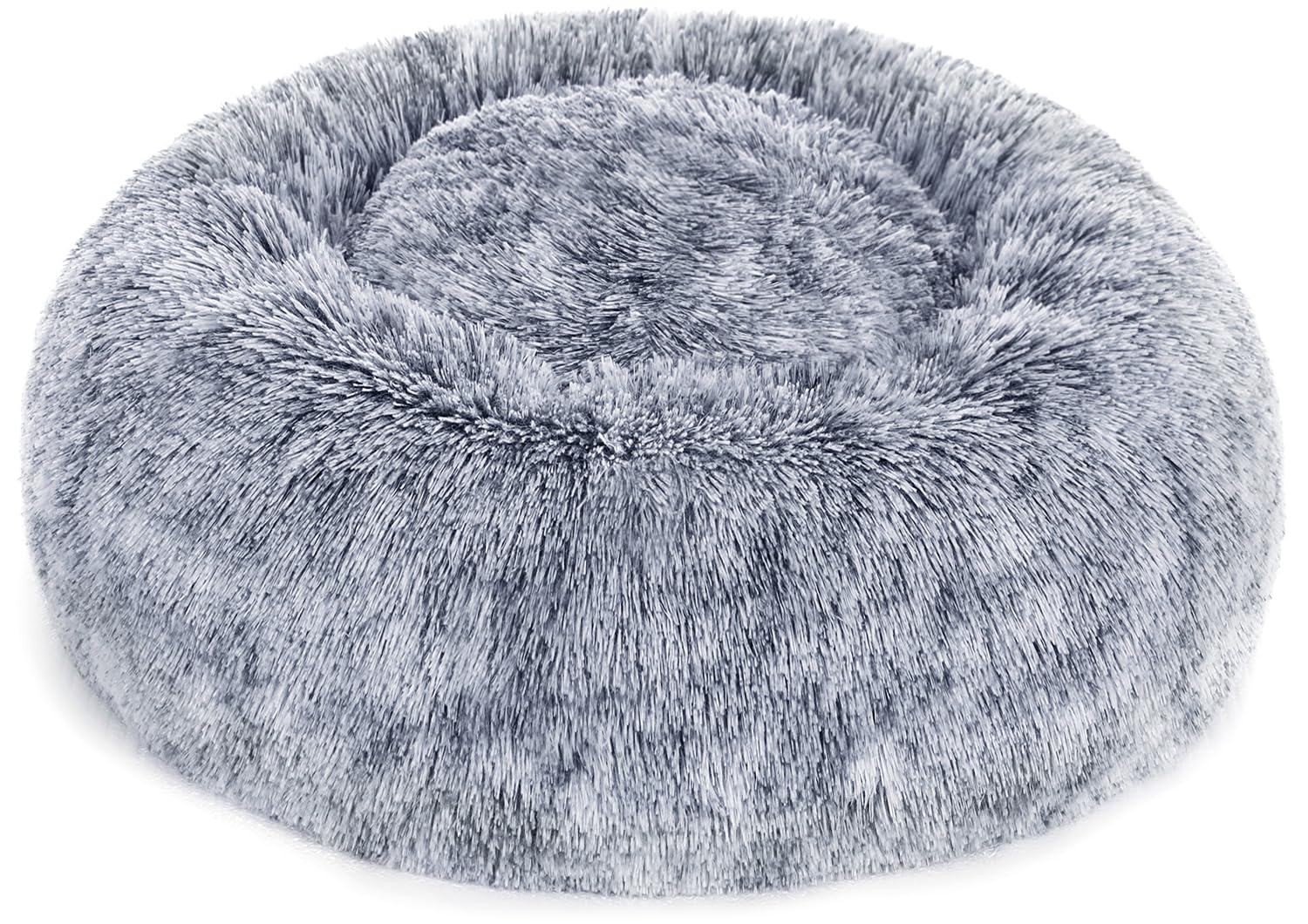Cospaws Fluffy Calming Doughnut Bed – Washable Light Grey Plush Cushion (50cm)