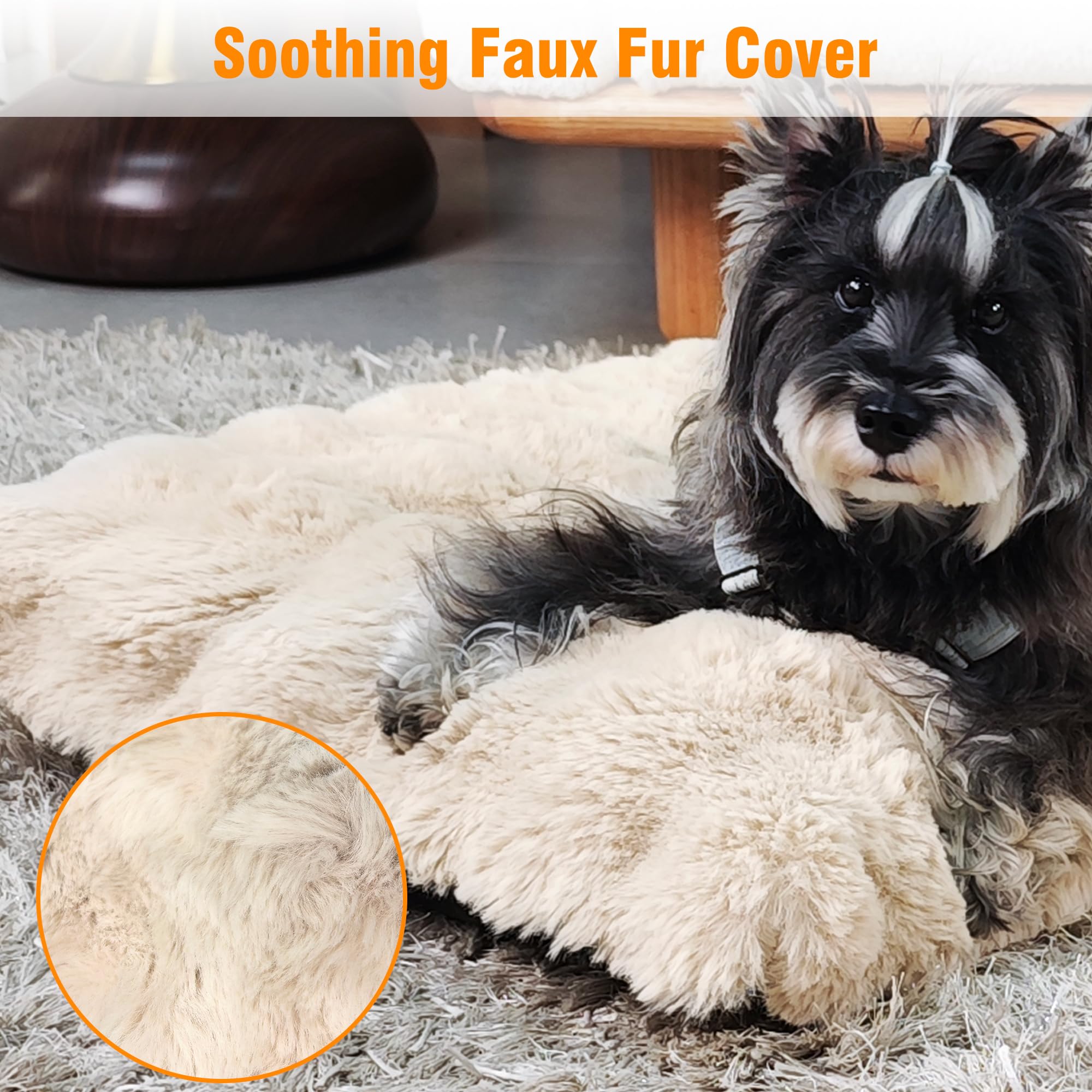 Cospaws Washable Pet Crate Mat – Fluffy Beige Cushion with Water-Resistant Cover