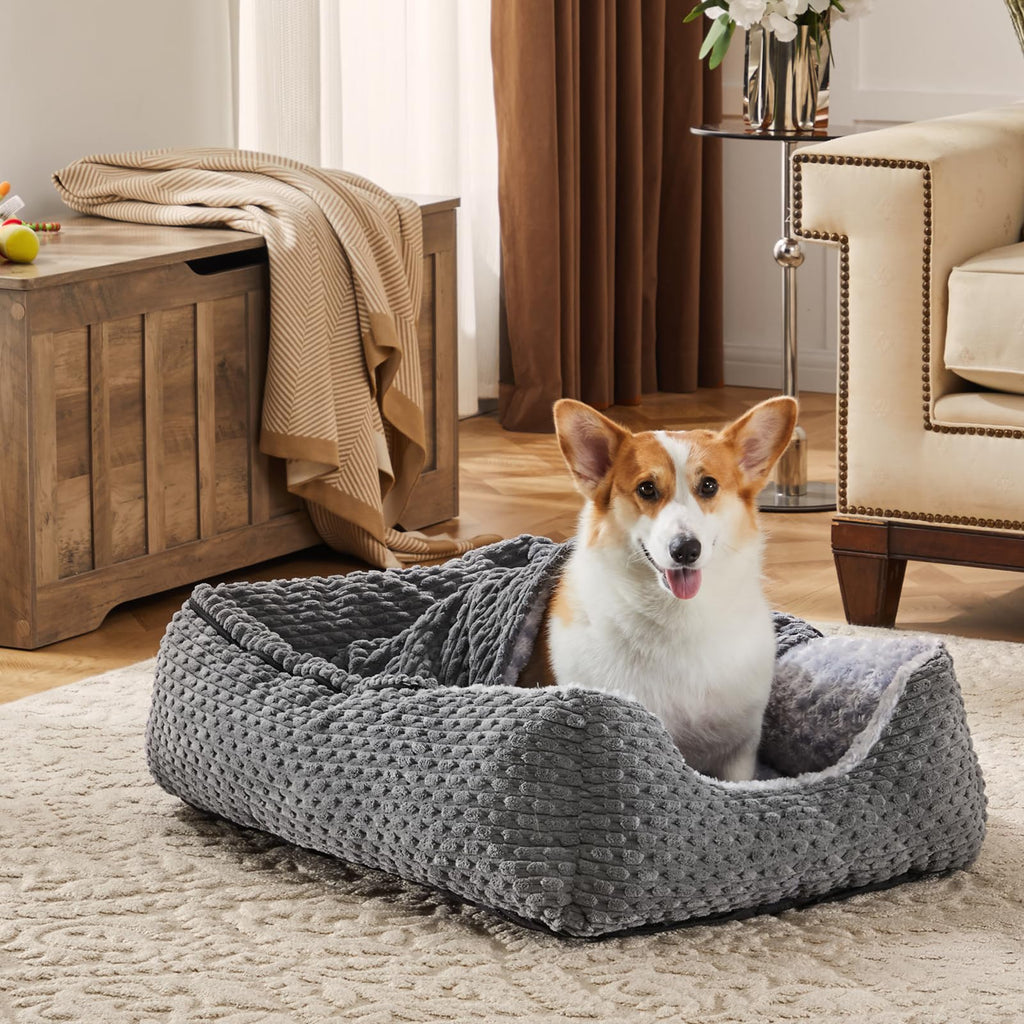 Cospaws Washable Dog Cave Bed – Hooded Anti-Anxiety Mat for French Bulldog (66x55cm)