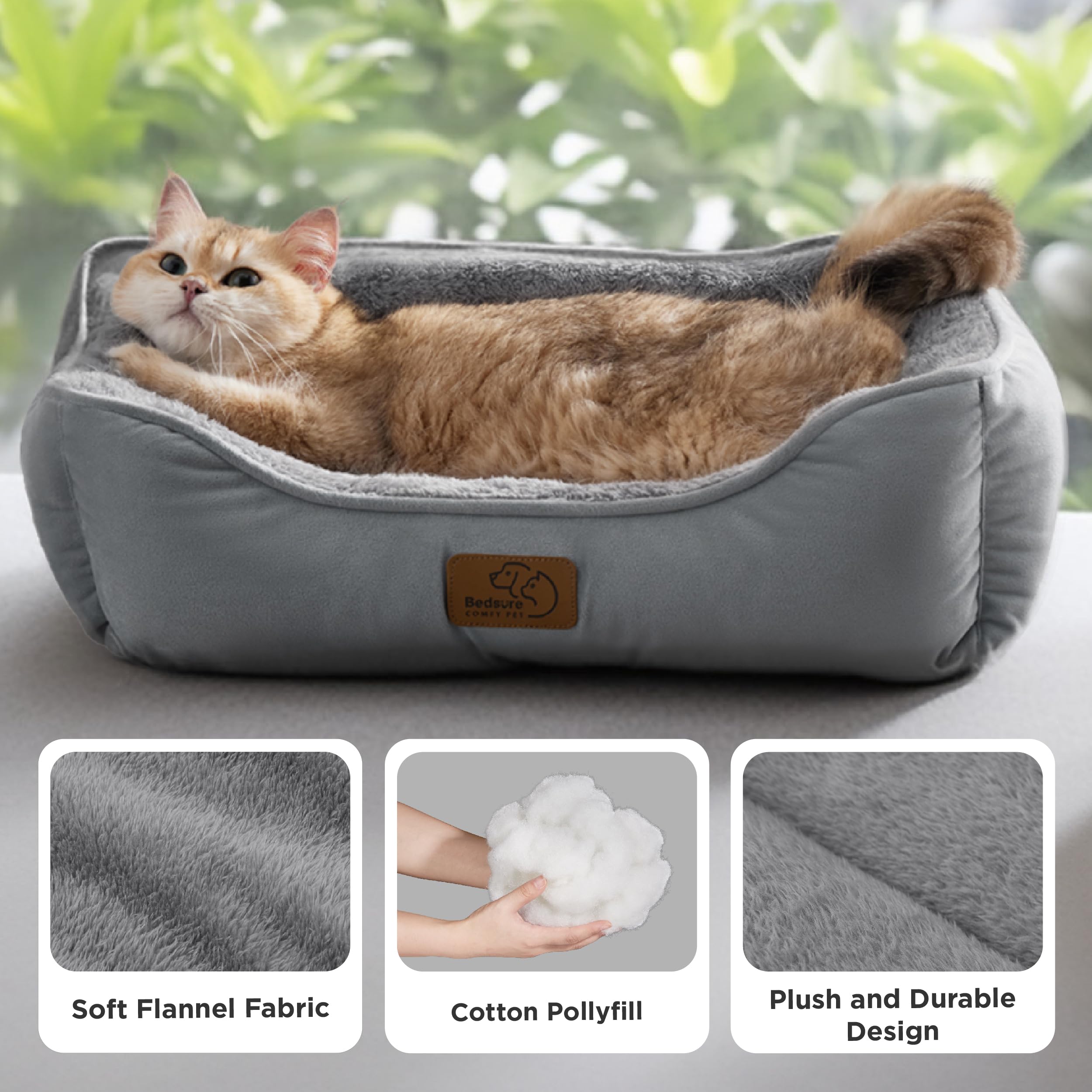 Cospaws Washable Pet Bed – Soft Grey Sherpa Bolster Cushion (51x41cm)