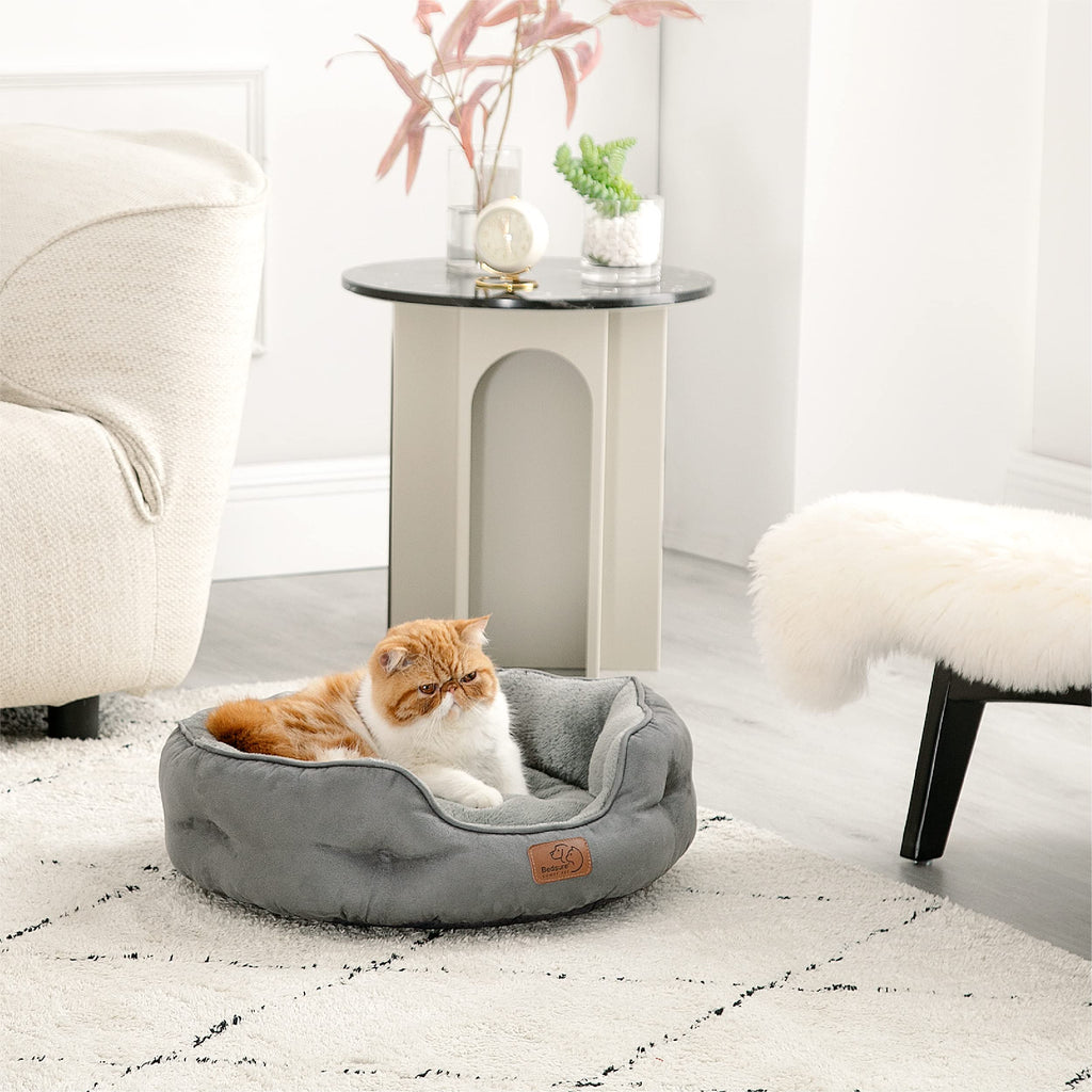 Cospaws Washable Round Cat Bed – Soft Fleece Reversible Cushion (51x48cm)