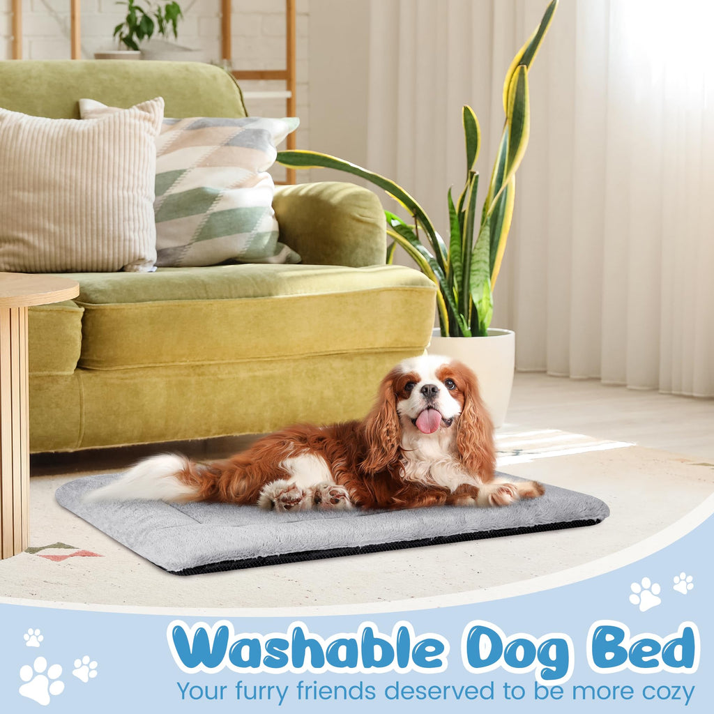 Cospaws Large Washable Pet Mat – Soft Warm Grey Cushion with Anti-Slip Base (90x60cm)