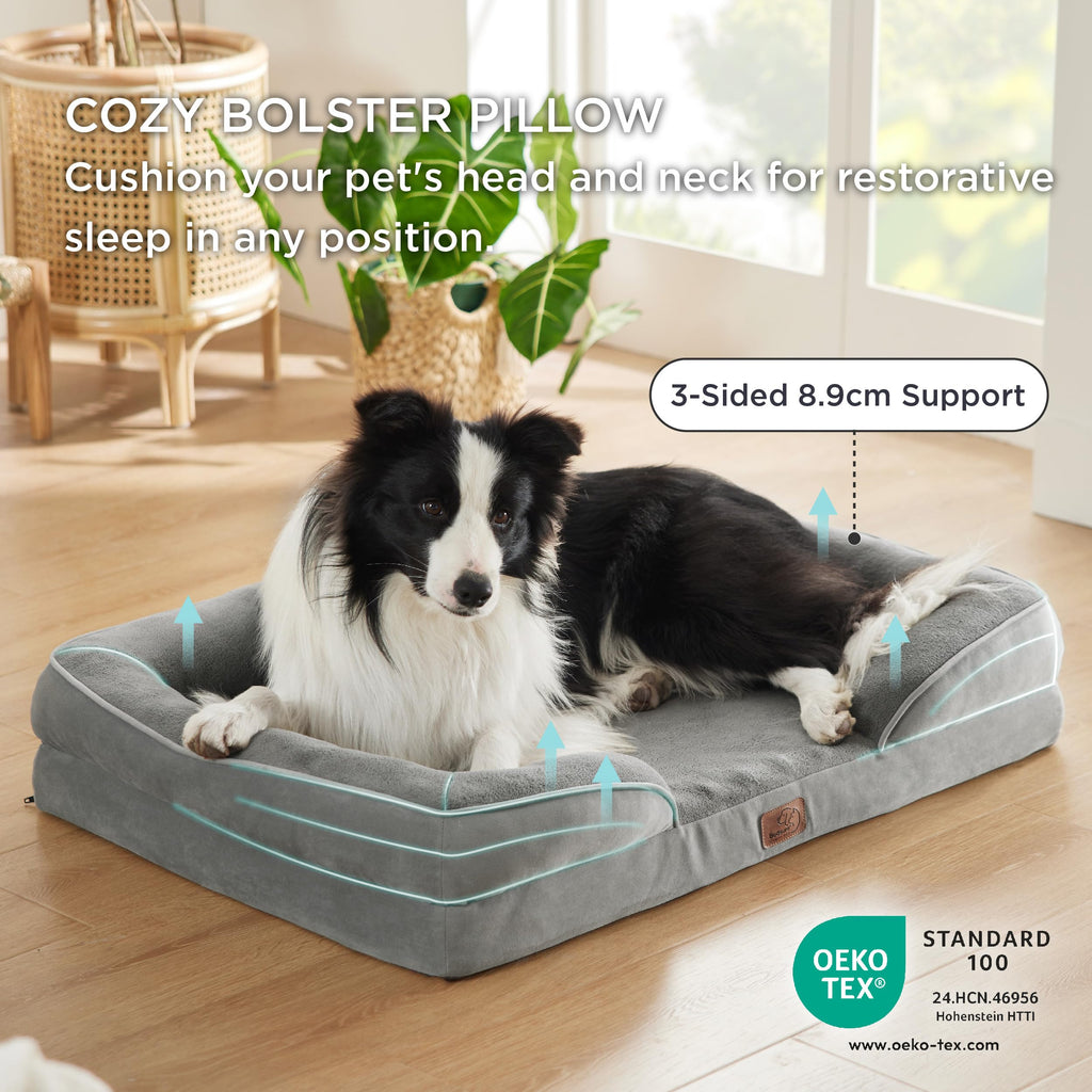 Cospaws Large Orthopedic Dog Sofa – Washable Flannel Cover with U-Bolster (89x63cm)