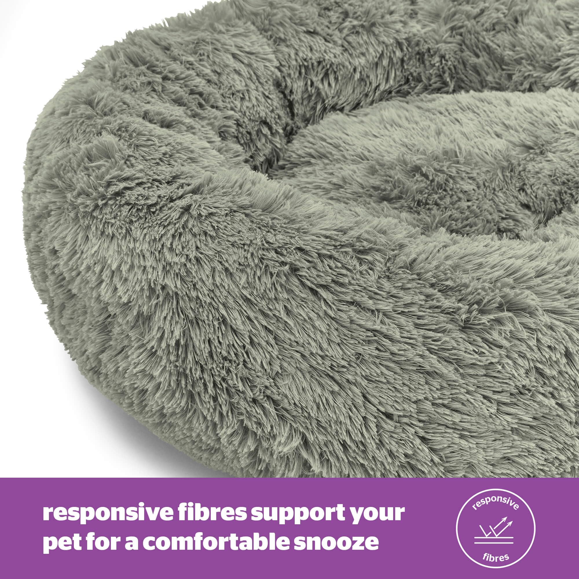 Cospaws Calming Pet Donut Bed – Soft Fluffy Sage Green Pillow – Washable 85cm