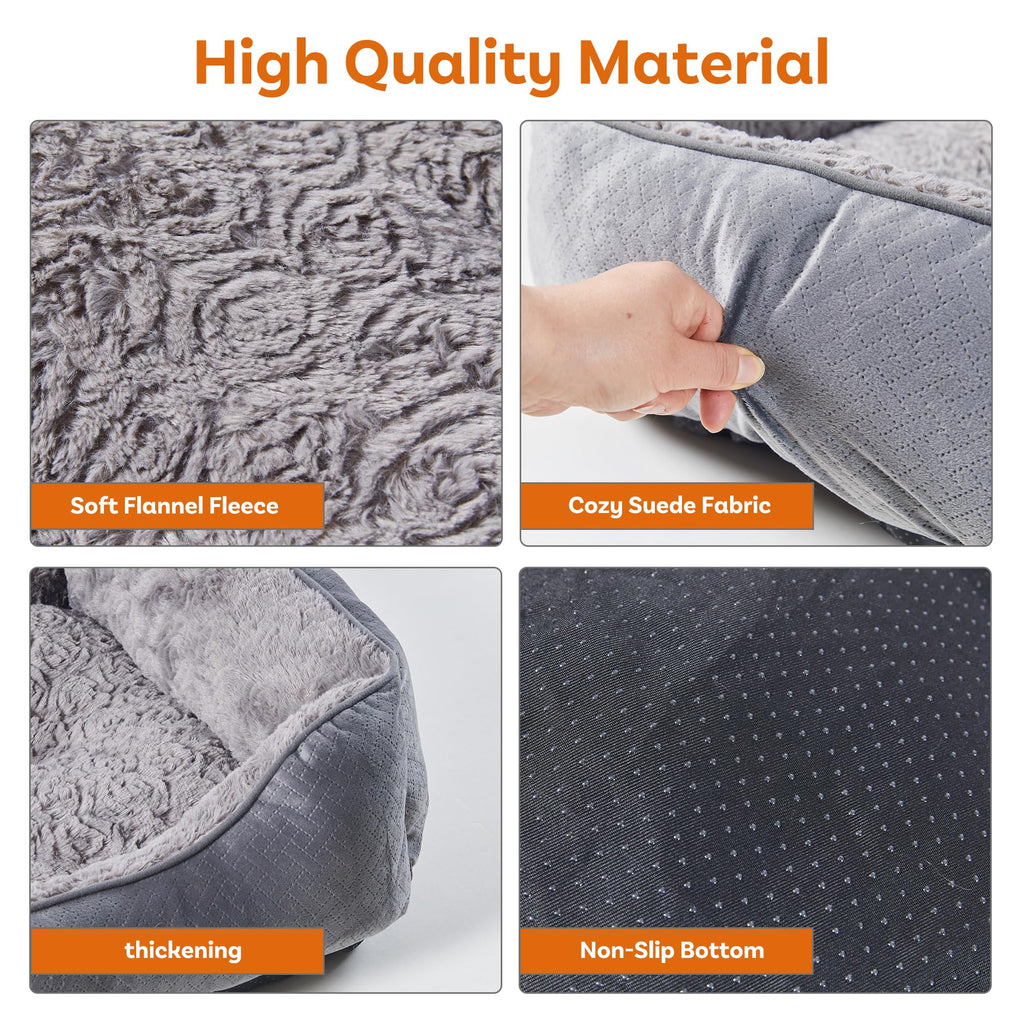 Cospaws Washable Pet Bed – Super Soft Grey Anti-Anxiety Cushion with Anti-Slip Base
