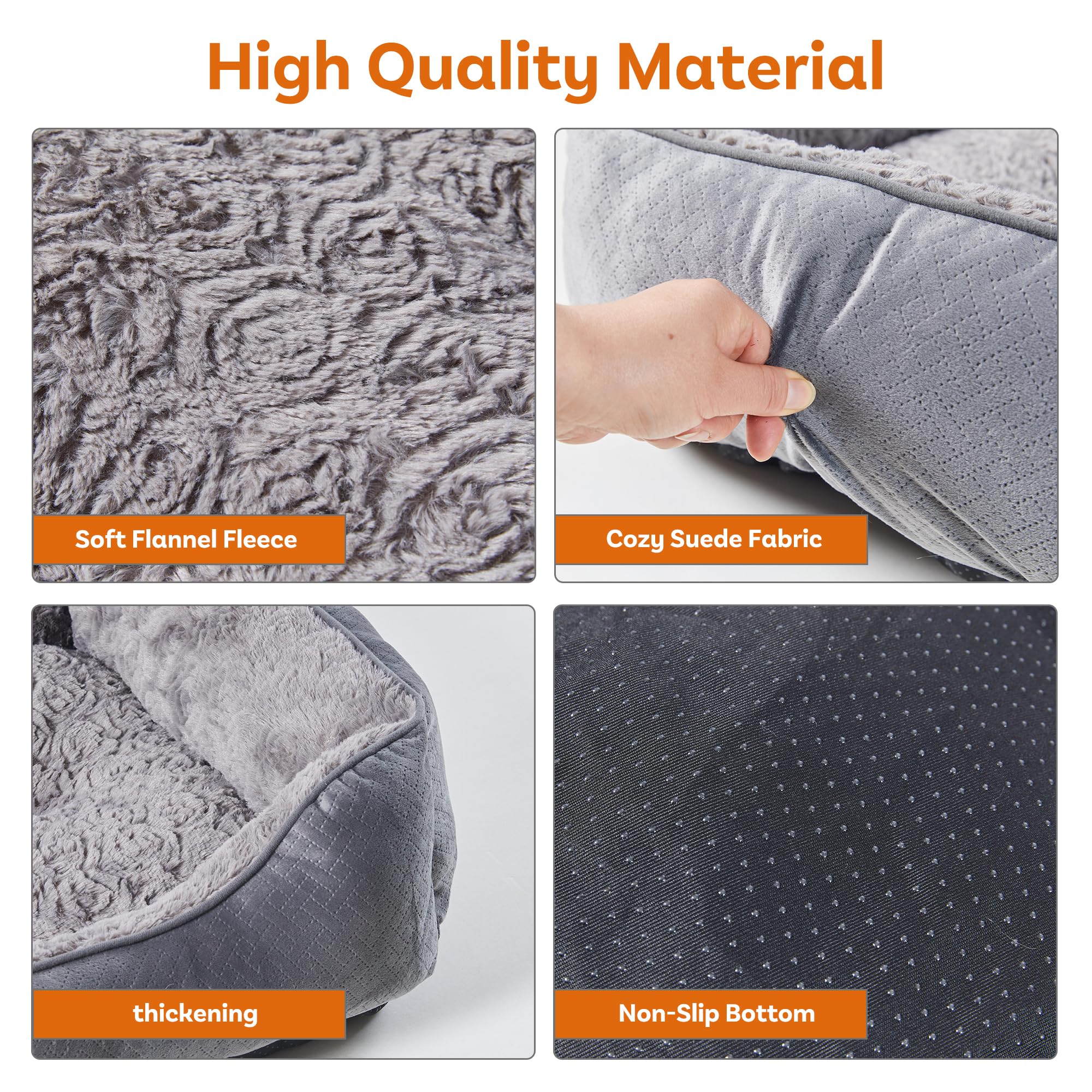 Cospaws Washable Pet Bed – Super Soft Grey Anti-Anxiety Cushion with Anti-Slip Base