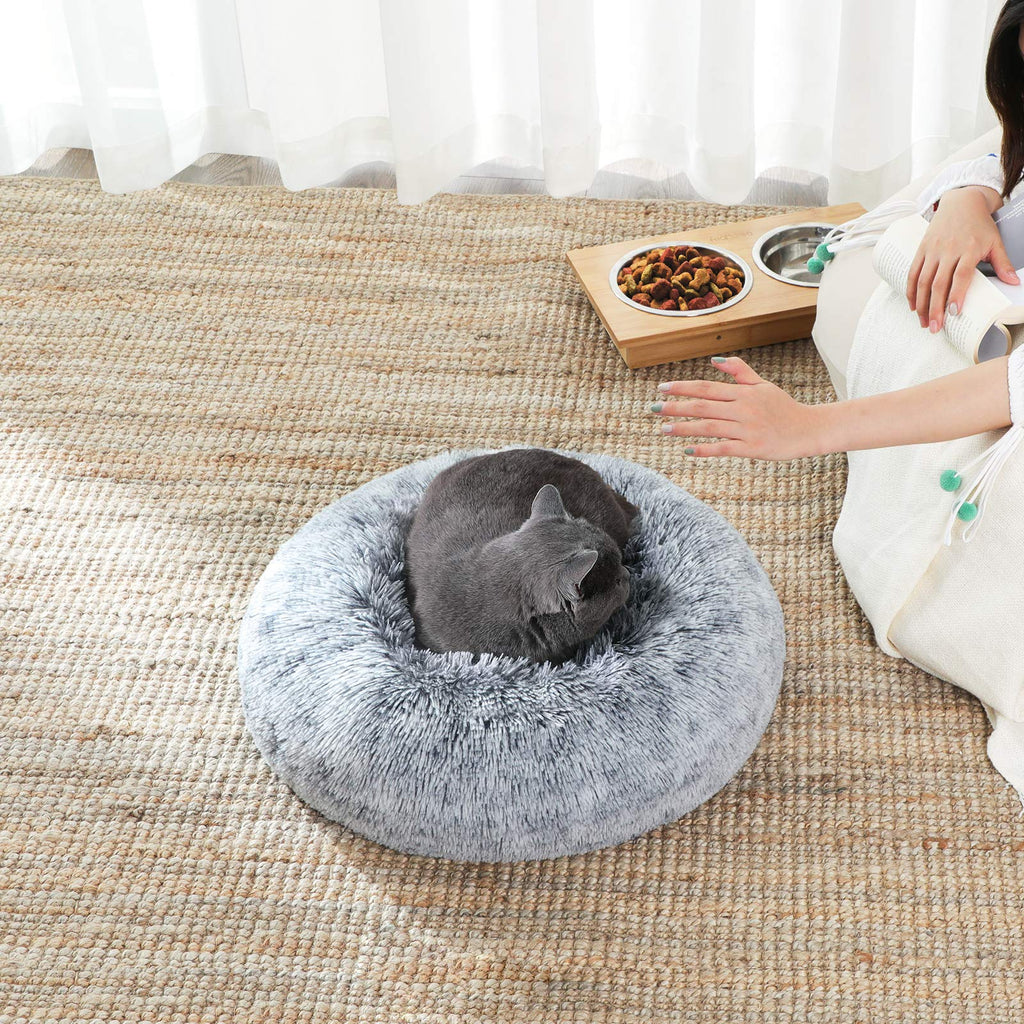 Cospaws Fluffy Calming Doughnut Bed – Washable Light Grey Plush Cushion (50cm)