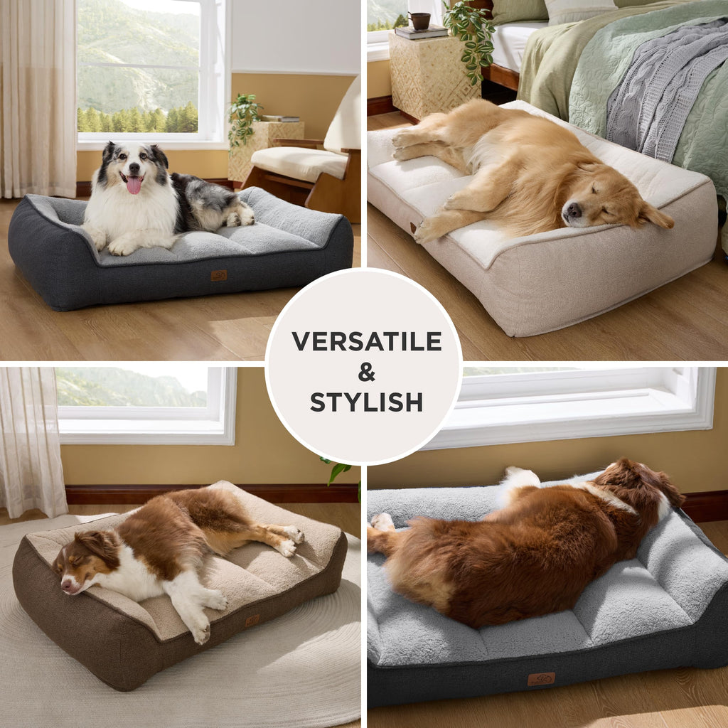 Cospaws XL Orthopedic Dog Sofa – Dark Grey Washable Bed with Bolsters (106x76cm)