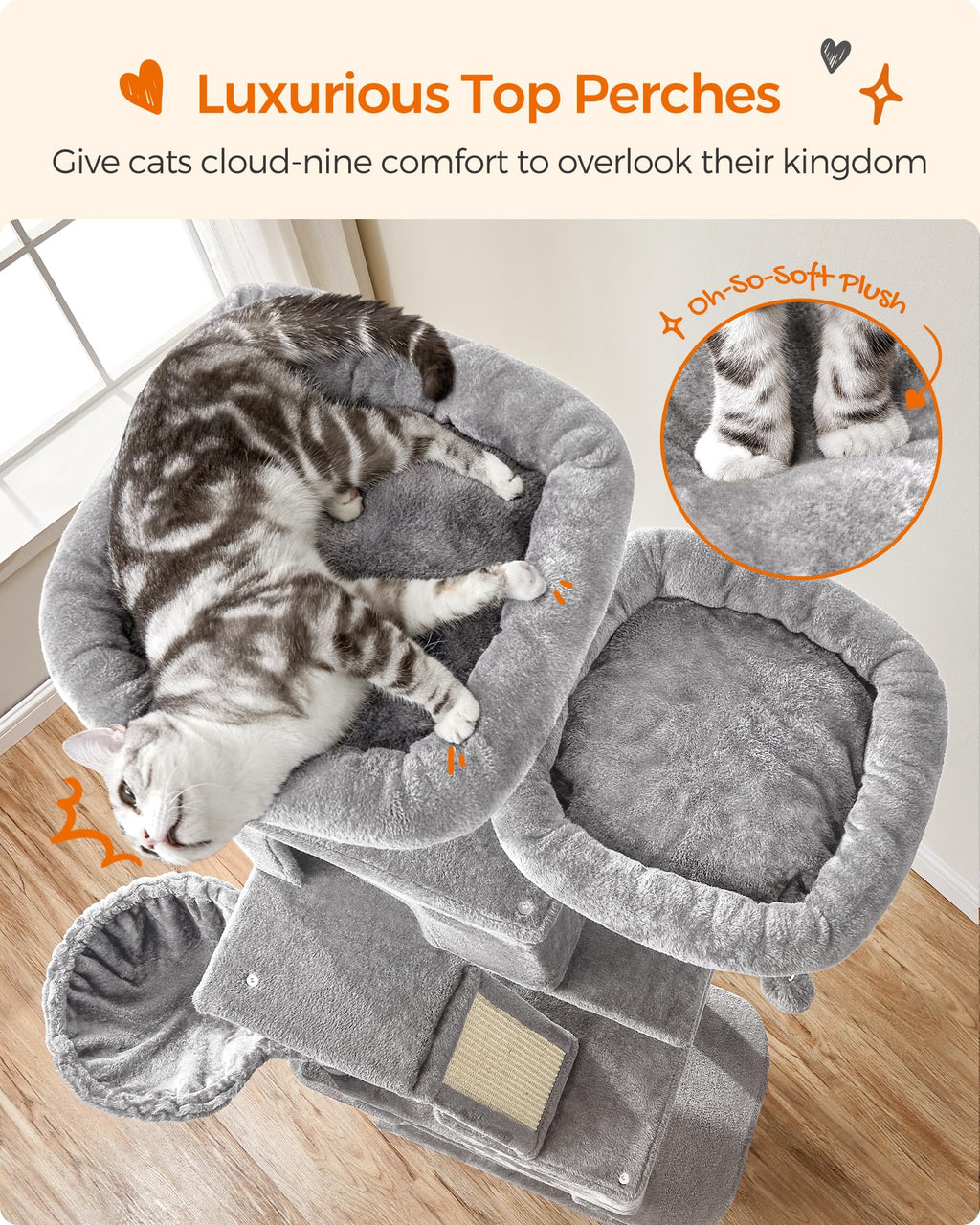 Cospaws 206cm Large Cat Tree – Multi-Level Tower Condo with 14 Scratching Zones