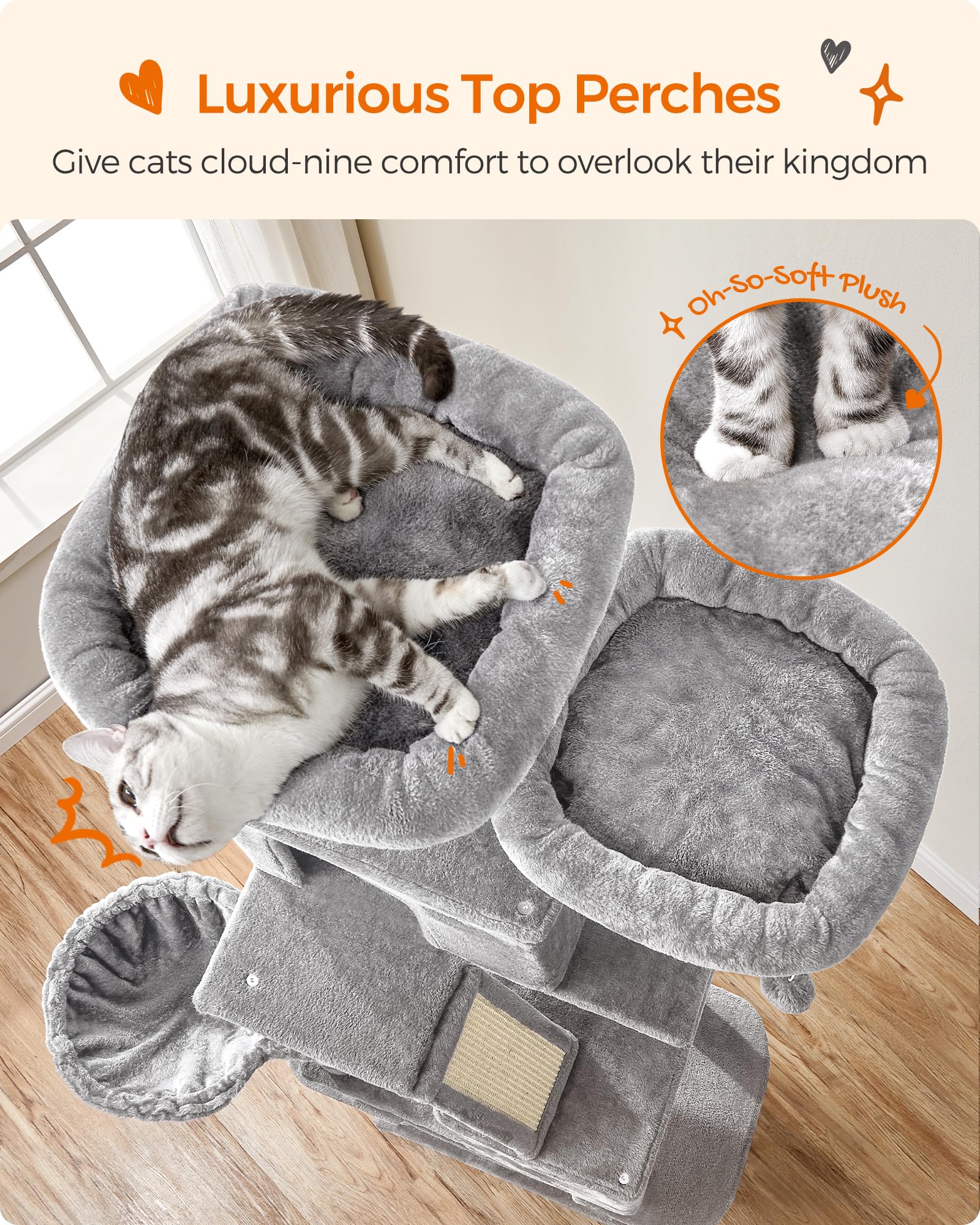 Cospaws 206cm Large Cat Tree – Multi-Level Tower Condo with 14 Scratching Zones