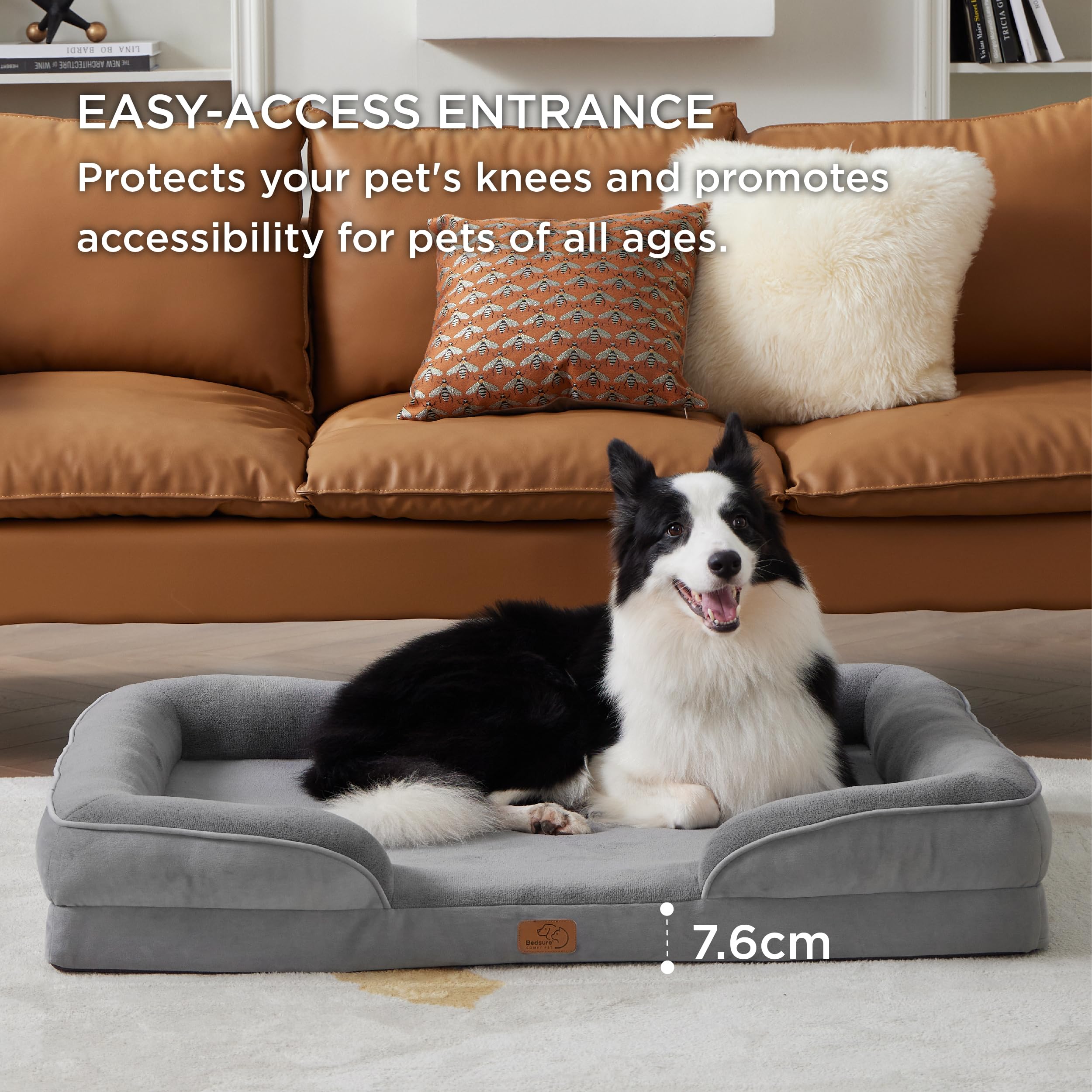 Cospaws Large Orthopedic Dog Sofa – Washable Flannel Cover with U-Bolster (89x63cm)